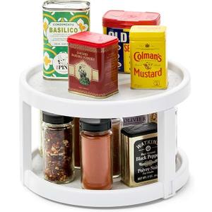 madesmart 10" Two-Level Turntable, Tiered Spinning Organizer for Spices, Lazy Susan Organizer, Condiments & Pantry Items, Non-Slip Lining, Easy to Clean, White