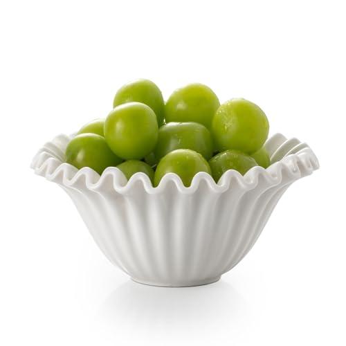 KOKUNKA HandCrafted Decorative Bowl, 5.5 inch White Ruffle Flower Bowl Porcelain Vintage Ring Dish Floral Bowl for Home Decor Ruffle Centerpiece Bowl, White