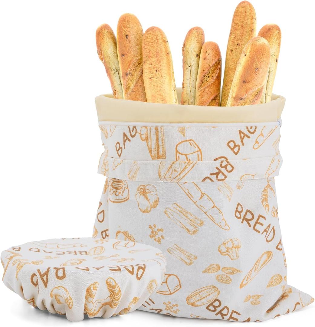 SMYV Beeswax Bread Bags for Homemade Bread, Reuseble Sourdough Bread Bags with Cotton Bowl Cover, Ideal for Bread Storage and Keep Fresh Longer, Freezer-Friendly & Freshness Preservation - Orange