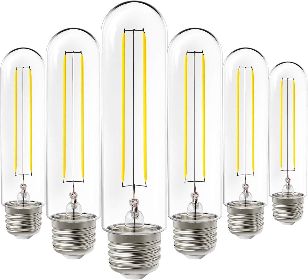 Sunco Lighting 6 Pack 5W=40W Dusk to Dawn Outdoor T10 Light Tubular LED Bulbs, CRI90 2700K Soft White E26 Base, 450 Lumens, Vintage Filament, Waterproof, Outdoor Decorative UL.