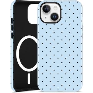 Jusy Compatible with MagSafe Polka Dot Case for iPhone 13/14, Cute Aesthetic Polka Dots Magnetic Phone Case, Soft TPU and Hard PC Protective Phone Cover for Women Girls (Shiny) - Light Blue