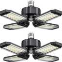 Garage Light, 2 Pack 120W 12000LM LED Garage Ceiling Lights 6500K, 4 Panels Deformable Shop Lighting Screw into E26 E27 Bulb Socket, LED Light for Shop, Workshop, Basement, Attic, Bay