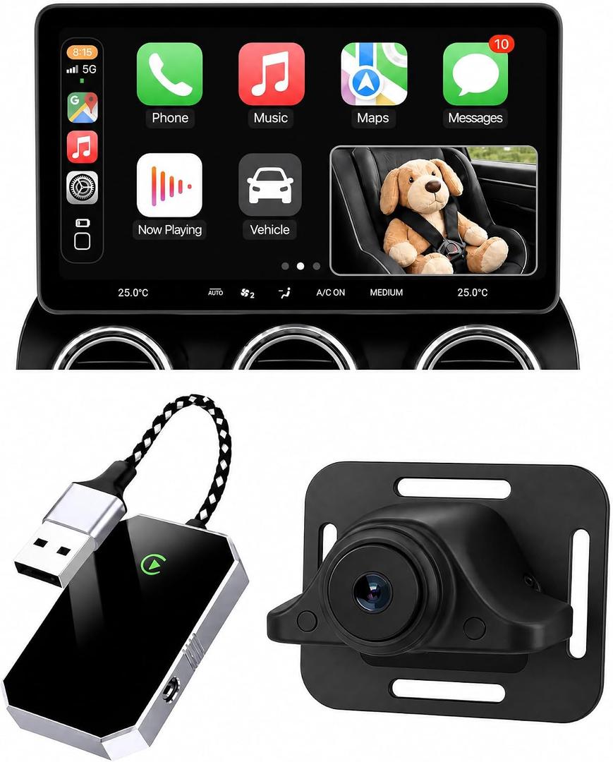 Baby Car Camera, Wireless CarPlay Adapter for iPhone & Android