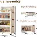 FoldTrend 174QT Stackable Storage Bins with Lids & Rack, 4 Tier Large Capacity Foldable Storage Cabinet, Clear Collapsible Pantry Organizer for Home, Kitchen, Bathroom, Dorm, Office, Clear, 4 Tier 43.5QT