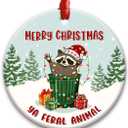 2 x Funny Raccoon Christmas Ornament 2025 - Cute Ceramic Animal Decoration, for Neighbors, Friends & Family who Loves Raccoons - Adorable Trash Panda for Christmas Tree