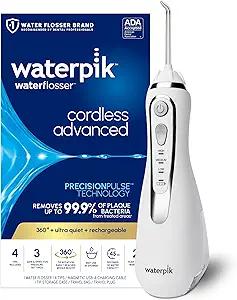 Waterpik Cordless Advanced 2.0 Water Flosser For Teeth, Gums, Braces, Dental Care With Travel Bag and 4 Tips, ADA Accepted, Rechargeable, Portable, and Waterproof, White WP580