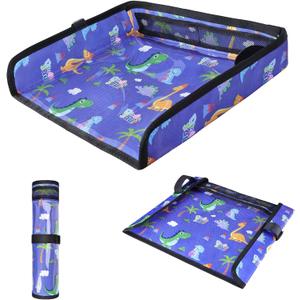 COOLBEBE Airplane Tray Table Cover, Foldable Travel Tray Cover for Toddlers 1-3, Universal Fit for Airplane, Car Seat, High Chair, Machine Washable, Portable, Blue Dinosaur (1.97"D x 16.9"W x 12.6"H)