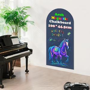 Magnetic Arch Wall Decal 39.3"x17.5" Chalkboard Contact Paper Peel and Stick Self Adhesive Magnetic Wall Board Sticker with 36 Magnet Letters for Home Offices Chalkboard Wallpaper Roll (Blue)
