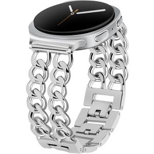 Gold Metal Bracelet Band Women 20mm Adjustable Single Chain Compatible with Samsung Galaxy Watch 7/6/5/4/Active 2/4 Classic/6 Classic/5 Pro/FE 40mm 42mm 43mm 44mm 45mm 46mm 47mm (No Case) (C3 Silver (Watch 8), Silver