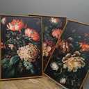 FWIEXA Dark Floral Canvas Wall Art Set, Framed Vintage Moody Flower Wall Decor, Large Black Botanical Wall Painting, Academia Art Print 3 Piece 16x24 Inches for Living Room, Bedroom, Office