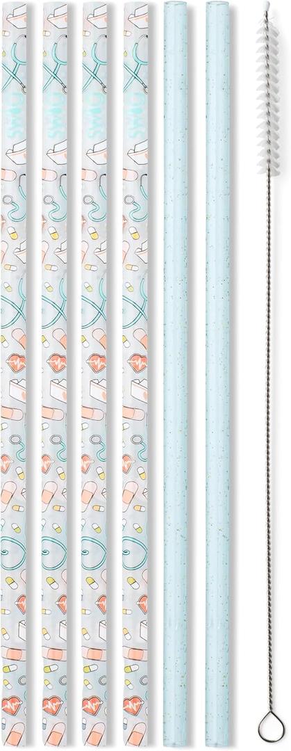 3 x Swig Life Reusable Straw Set with Cleaning Brush, Scrub Life | Reusable Straw Set - Cleaning Brush Included - 14 Inch Long - Accessories for Cups & Mugs