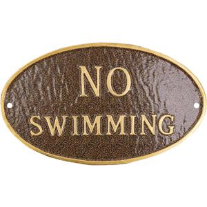 6" x 10" Small Oval No Swimming Statement Plaque Sign - Hammered Bronze
