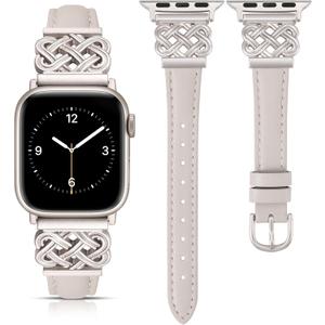 TOYOUTHS Compatible with Apple Watch Bands Women 38/40/41/42mm Dressy Slim Leather Strap with Designer Celtic Knot Interlock Buckle Bracelet for iWatch Series 11 10 9 8 7 6 5 4 SE 3 2 1, Starlight