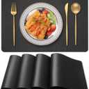 PVC Heat Resistant Placemats Set of 4, Waterproof Wipeable Floor Place Mats, Non-Slip Easy Clean Table Mats for Kitchen Table Decor, 12x18 Inch (Black)