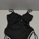 Aleumdr Women's Ribbed One Piece Swimsuit Tummy Control High Cut Bathing Suit Sexy V Neck Criss Cross Monikini (Shell Edge Black, Small)