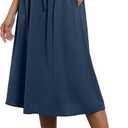 Flowy Skirt Midi Length Elastic High Waist A-Line Skirt with Pockets Boho for Women 2025 Trendy(S-2XL) (Medium)