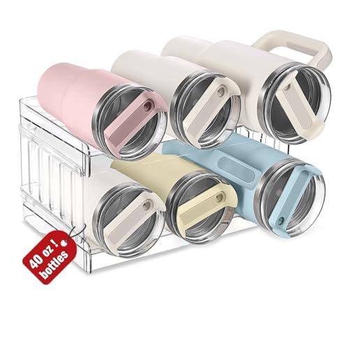 MYJIE Large Water Bottle Organizer for Stanley 40 30 20oz Tumbler Cups, Clear Plastic Water Bottle Holder for Stanley Cup Accessories Pantry Kitchen Cabinet Cupboard Countertop,Hold 6 Bottles (Bottles are Not Included)