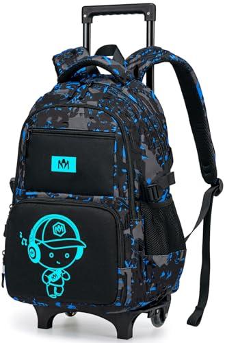 Bluboon Rolling Backpack with Wheels Kids Backpack for Boys Teens Wheeled Bookbag Kids Luggage Travel Hiking