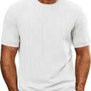 PJ PAUL JONES Men's T-Shirts Crewneck Short Sleeve Tee Textured Knit Pullover Tops White L