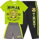 Nickelodeon Teenage Mutant Ninja Turtles Boys 3-Piece Pants Set - Short Sleeve Tee, Shorts, & Jogger TMNT 3-Pack Bundle Set (5-6, Green/Black/Grey 2)