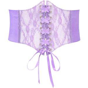 WHIPPY Women Lace-up Corset Waist Belt Transparent PVC Lace Crochet Petal Elastic Wide Belt for Dress (S: Fit Waist 27-30 Inches, Purple)