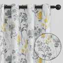 100% Blackout Grey Flower Curtains 63 Inch Long, Yellow Room Darkening Privacy Protect Curtain Panels for Bedroom, Energy Saving Watercolor Floral Pattern Window Treatments 2 Pack 52" W