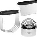 HULISEN Stainless Steel Biscuit Cutter Set, Pastry Scraper and Dough Blender, Sturdy & Long-Lasting with Ergonomic Rubber Grip, Professional Baking Dough Tools, Gift Package (3 Pcs/Set)