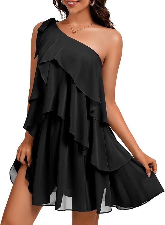 DRESSTELLS Women's Cocktail Party Dress for Wedding Guest, Summer Beach Vacation Aline Tiered Short Dresses, Size Large