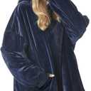 Felicigeely Blanket Hoodie Wearable Blanket Sweatshirt Oversized Hooded Blanket Sweater Gift for Women (35 Inch, Blue)