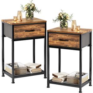 Kitstorack Night Stands Set of 2,End Tables with Drawer for Bedroom Bed Side Table for Home, Rustic Brown Wood Night Stand Bedroom Nightstands Bedside Table Set of 2
