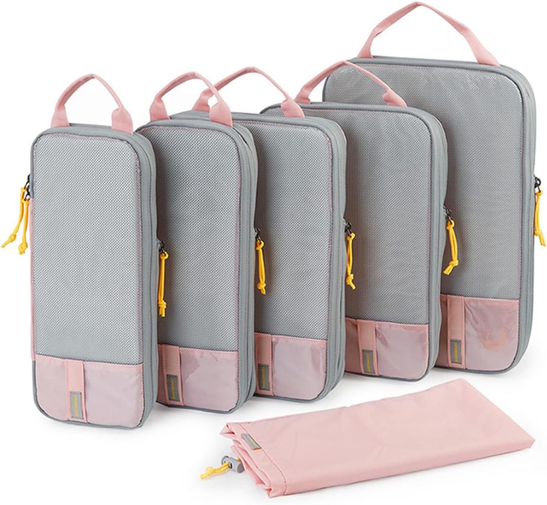 BAGSMART 6 Set Compression Packing Cubes - Lightweight Travel Essentials, Durable Luggage Organizer (01-Baby Pink)
