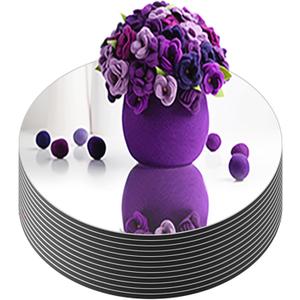 CHINJONG 8 Inch Acrylic Round Mirrors Centerpieces for Tables, 12 Pack Round Wall Mirror Trays for Home Wall Decor or Wedding Party Decorations, Circle Mirror with Stickers for Crafts