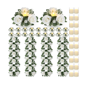 Yunlly 12 Pcs Rose Candle Rings with Flameless Candles Sets, Artificial Flower Eucalyptus Wedding Centerpiece 3 Inch Pillar Candleholders Wreaths for Wedding Party Mother's Day (White)