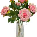 ATFL Fake Pink Roses Flowers, 6 Pcs Faux Silk Real Touch Moisturizing Artificial Pink Rose Flowers for Decoration DIY, Wedding Party, Home Office Decoration and Dining Table Centerpiece (6, Pink)