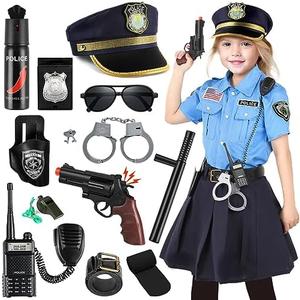 Loscola Police Officer Costume for Kids, Girls Police Costume for Kids, Halloween Costumes for Girl Kid 3-12, Cop Uniform for Girls, Cop Outfit for Party Dress Up Small