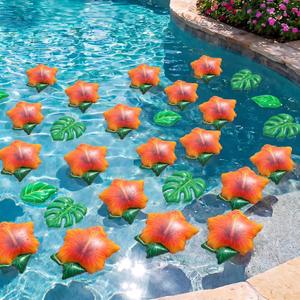 12 Pcs Tropical Hibiscus Inflatable Beach Balls Balloon, Hawaiian Luau Themed Decorations, Summer Swimming Pool Beach Water Game Favors, Jungle Tropical Birthday Party Supplies