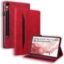 Flip Case for Samsung Galaxy Tab S10 FE+ Plus 2025 13.1 inch, PU Leather Stand Soft Back Smart Auto Wake/Sleep Cover,Adjustable Stand Shell w/Card Slots/Pen Holder/Front Pocket - Red