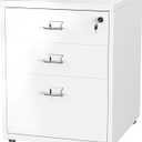 3 Drawer Mobile Cabinet with Lock, Metal Storage Cabinets for Home Office, Under Desk Cabinets with Drawers, Mobile File Cabinet, Assemble Required, White