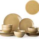 Dafuceramic Plates and Bowls Sets, 12 Pieces Modern Stoneware Dinnerware Set for 4 Kitchen Dinner Set Ceramic Dishware Dishes Set Microwave and Dishwasher Safe (Maize Yellow)