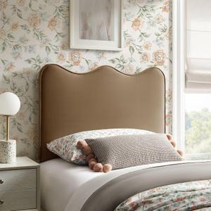 Modway Athena Twin Size Performance Velvet Adjustable Headboard in Taupe - with Scalloped Wave Design and Stain-Resistant Velvet Upholstery