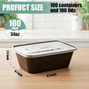100 Pack 34oz Meal Prep Containers Disposable with Lids 1 Compartment Food Containers Lidded Leak-proof Lunch Boxes Disposable Plastic Bento Box for Microwave Refrigerator Dishwasher Safe