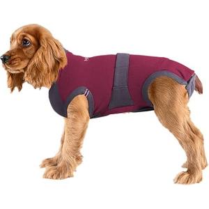 MAXX Dog Recovery Suit  Breathable, Cozy Post-Surgery Suit for Wounds  E-Collar, Cone Alternative (Ruby Red Grey, M)