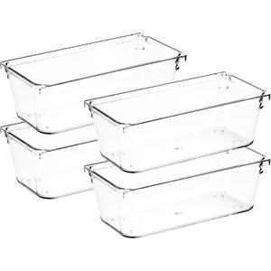 4 Pack Drawer Organizer - 3" X 6" Clear Acrylic Storage Bins with Non-Slip Pads, Versatile Desk Tray for Makeup, Jewelry, Kitchen, Bathroom, and Office Organization