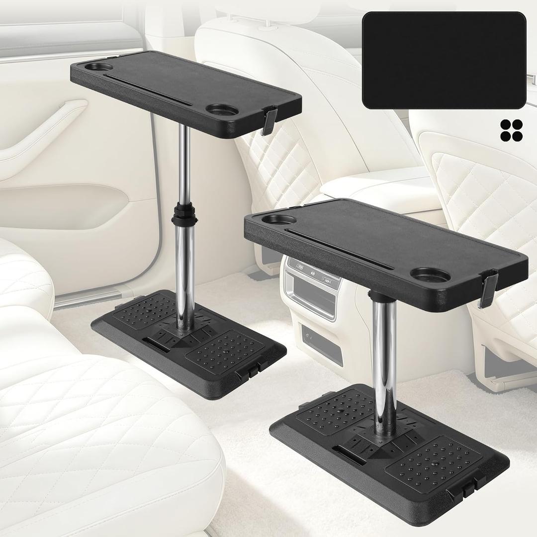 Car Seat Tray Table with Non-Slip Table Mat – Portable Car Desk for Laptop & Meals, Multi-Function Travel Tray for Front/Rear Passenger Seat, SUV, MPV, RV, Height Adjustable 19"-29"