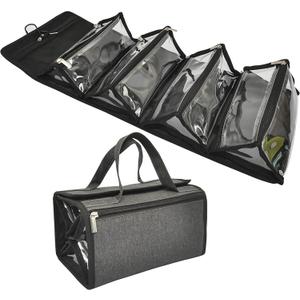 Large Capacity Hanging Eco Polyester Travel Toiletry Bag Makeup Cosmetic Bag 4-in-1 Roll-Up Make Up Storage Organizer With 4 detachable Removable Zipper Clear TPU Pouches & Hook