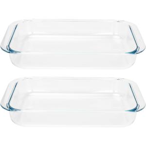 2 Pack 1-Quart Tempered Glass Oblong Baking Dishes, Personal Sized Bakeware and Cookware