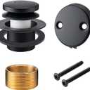 BOOMIBOO Bathtub Drain Tip-Toe Trim Set with Two-Hole Overflow Faceplate, Bath Tub Drains Conversion Kit with Universal Fine/Coarse Thread, Replacement Bathtub Drain Stopper Assembly, Matte Black