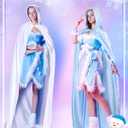 Liitrsh 3 Pcs Christmas Large Queen Princess Costume Witch Sisters Adults Purple Blue White Hooded Robe Cloak for New Year Party Cosplay Wizard