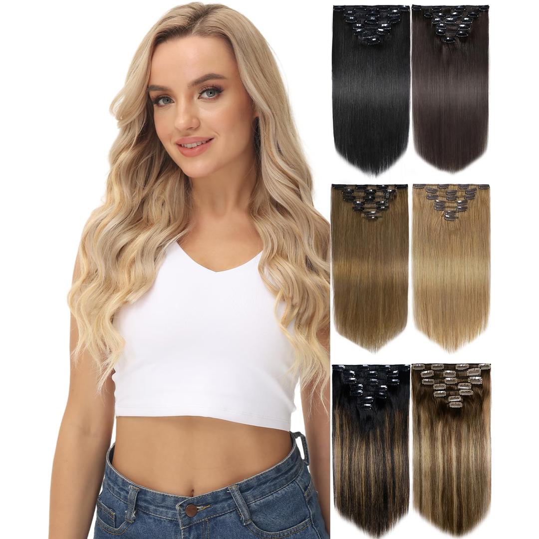 Yamel Remy Clip in Hair Extensions Human Hair 7Pcs 16 Clips Real Human Hair Extensions clip Light Brown