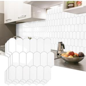 Vamos Tile Upgraded Thicker Design Peel and Stick Backsplash Tile, 10-Sheet White with Gray Grout Self Adhesive Vinyl Wall Tiles, Stick on Backsplash for Kitchen, Bathroom,RV